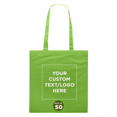 DISCOUNT PROMOS Custom Reusable Cloth Fabric Grocery Tote Bags - 10 Pack - Personalized Logo, Text - Gift Bags - Lime Green