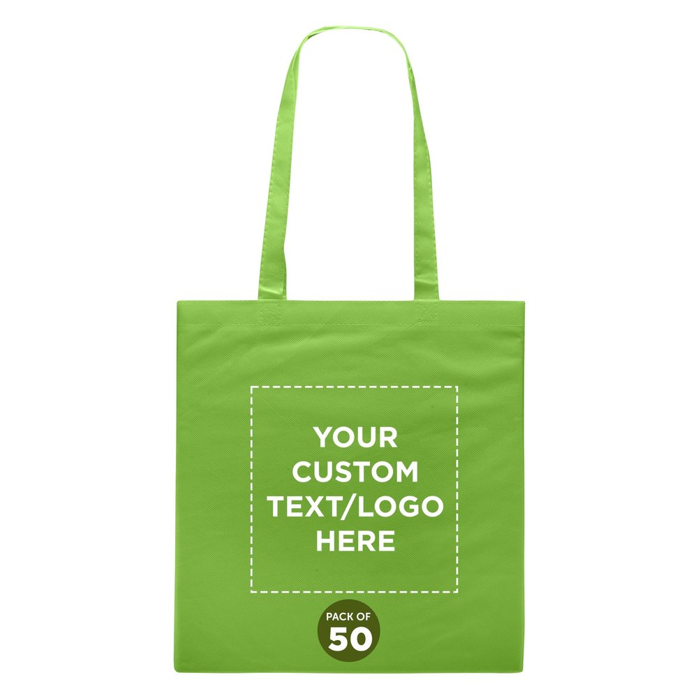 DISCOUNT PROMOS Custom Reusable Cloth Fabric Grocery Tote Bags - 10 Pack - Personalized Logo, Text - Gift Bags - Lime Green