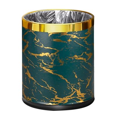 Kitchen Garbage Can Trash Can Luxury Metal Round Shape Trash Can Home Office Wastebasket Garbage Can Without Cover Kitchen Waste Bins Brown Black Green Wastebasket (Color : White)