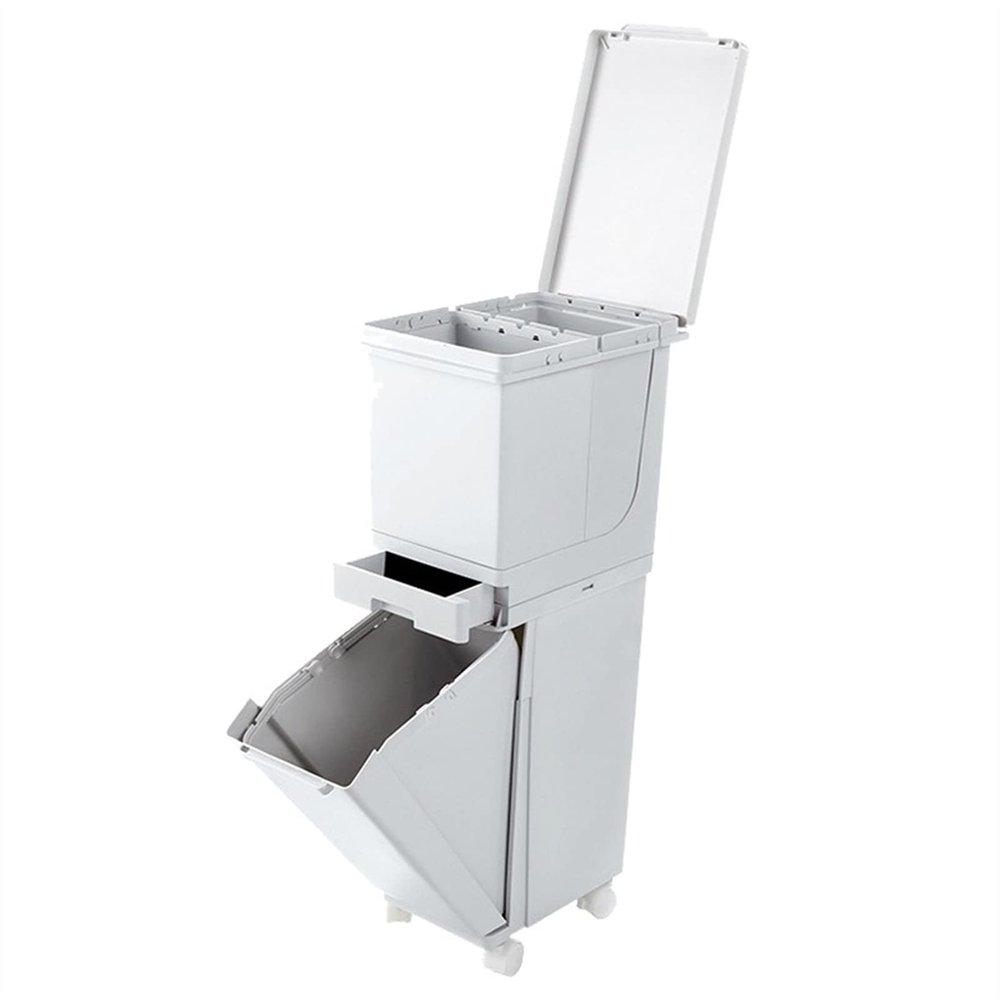 HIHELO Trash Bin 42L Kitchen Wet Dry Sorted Trash Can Double-Layer Recycle Bin Large-Capacity Trash Bin Home Kitchen Garbage Rubbish Bin Garbage Can with Lid Kitchen Trash Can (Color : Gris)