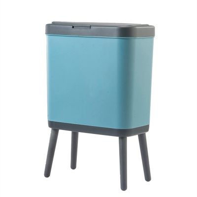 HIHELO Trash Bin 15L Creative Dustbin High Foot with Lid Large Capacity Press Type Waste Bin Kitchen Garbage Container Office Plastic Trash Can, 4 Colors Kitchen Trash Can (Color : Blue 15L)