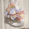 White Fluffy Yarn & Ribbon Bunny Wreath for Easter 19L view 2