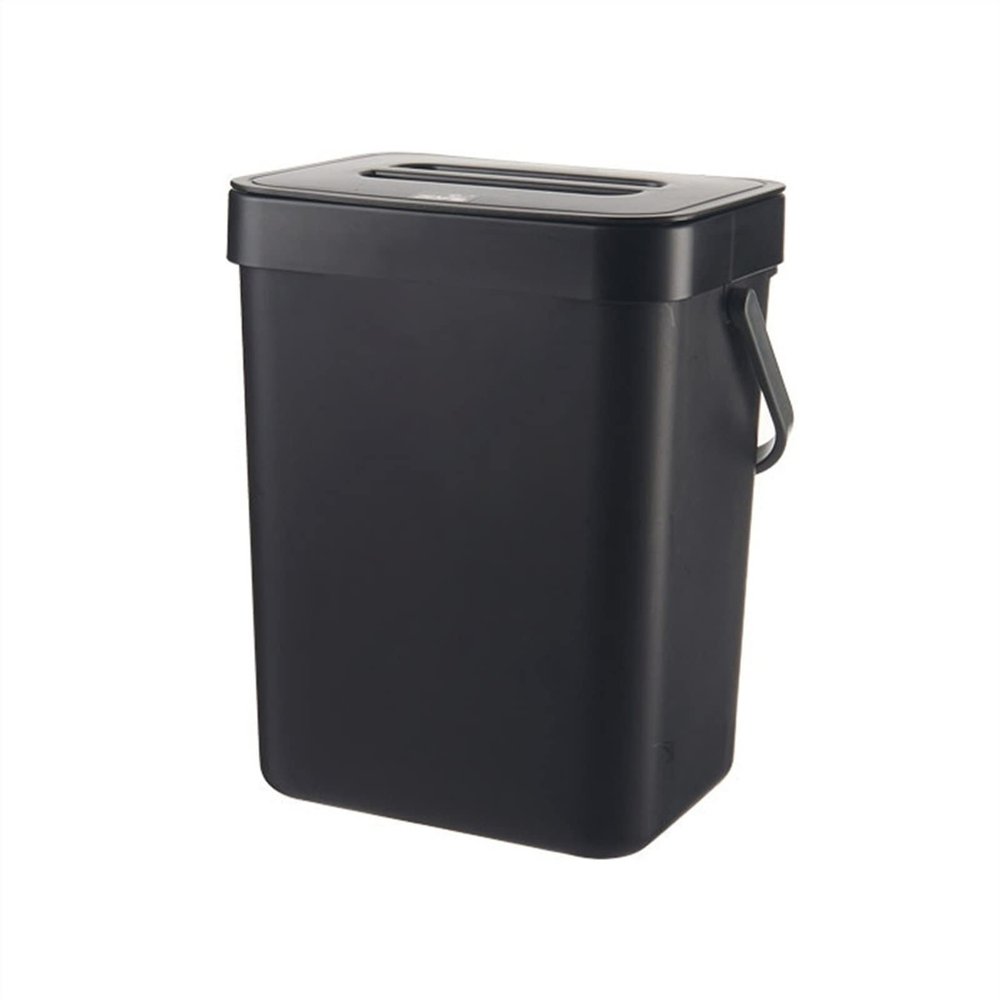 HIHELO Trash Bin Compost Bin for Kitchen Counter Hanging Small Trash Can with Lid Under Sink Kitchen Home Rubbish Bin Kitchen Cabinet Door Recycle Bin 4 Colors Kitchen Trash Can (Color : Black)