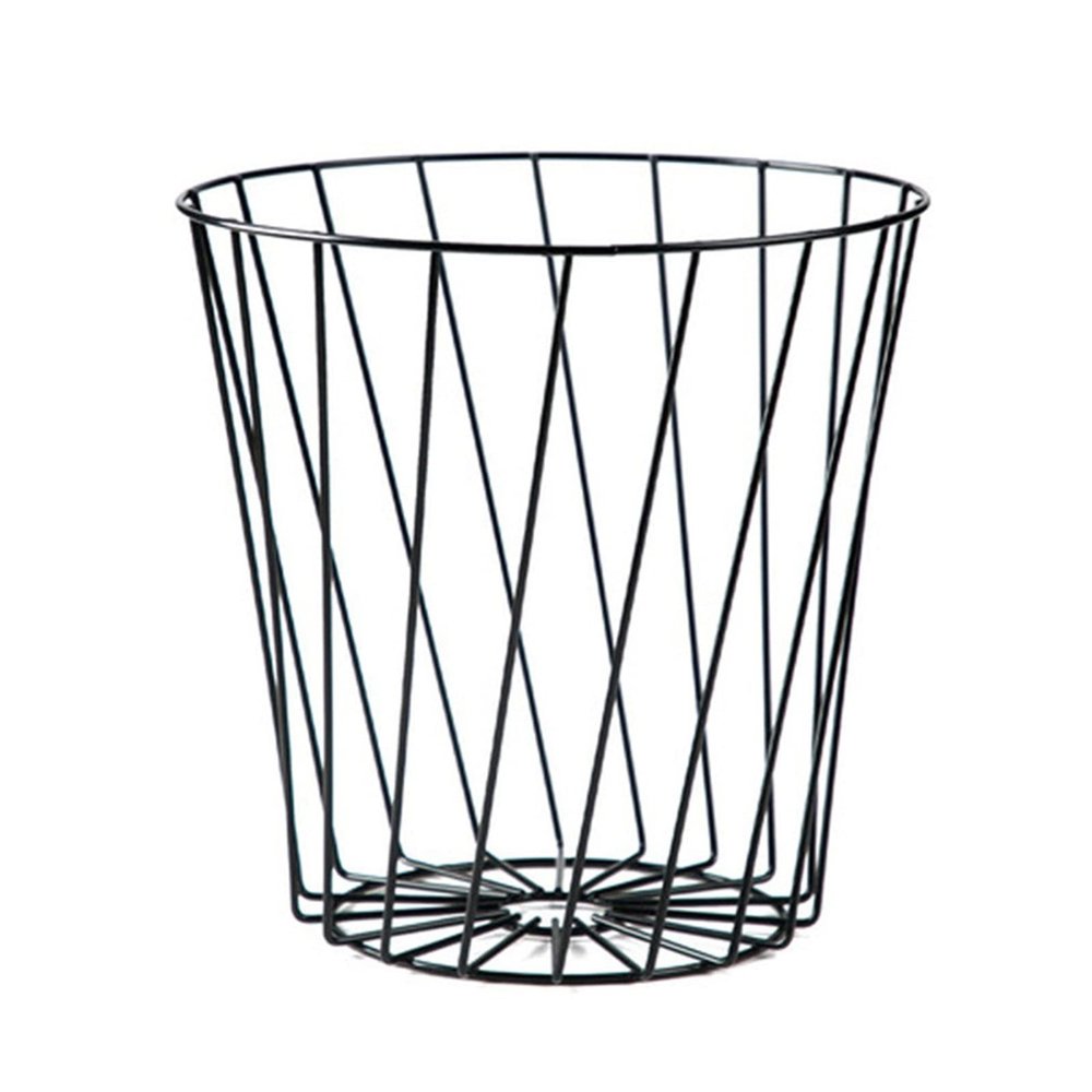 HIHELO Trash Bin Trash Can Nordic Iron Art Dustbin Clean Trash Bin Shelf European Bathroom Clothes Paper Basket Waste Paper Bucket Pink Black Kitchen Trash Can (Color : Black)