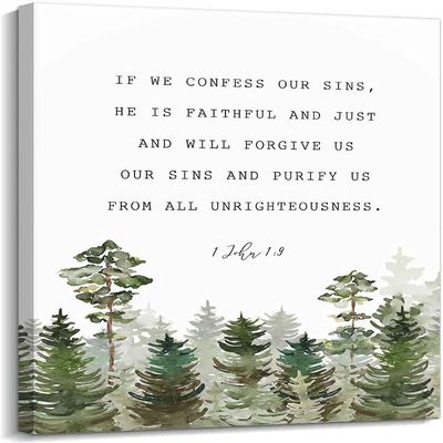1 John 1 9 Bible Verse Poster Wall Art Pieces Decorative Prints Paintings Living Room Wall Canvas Pictures for Hallway Modern Home Canvas Decoration (08x12inch(20x30cm),Unframed)