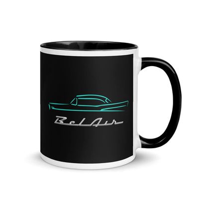 1957 Chevy Bel Air Turquoise Outline American Classic Collector Car 57 Belair Mug with Color Inside