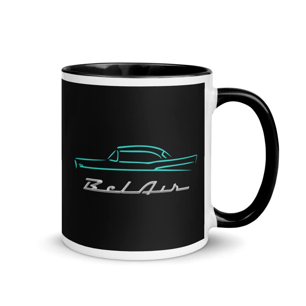1957 Chevy Bel Air Turquoise Outline American Classic Collector Car 57 Belair Mug with Color Inside