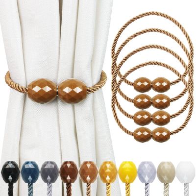 Porlau Strong Magnetic Curtain Tiebacks Khaki 4 Pack Decorative Tie Backs Outdoor Curtain Rope Tiebacks Elegant Curtain Holdbacks for Drapes