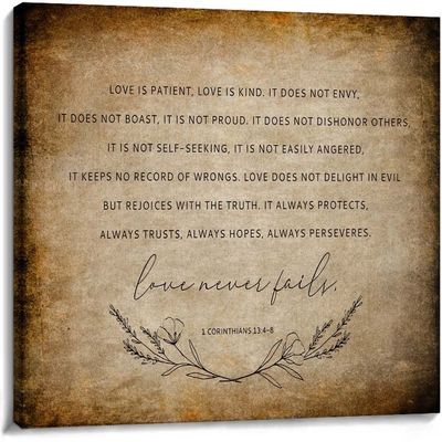 1 Corinthians 13 4-8 Bible Verse Wall Art Love is Patient Poster Pictures Print for Bathroom Wall Canvas Artwork for Hallway Decor Ideas (08x12inch(20x30cm),Unframed)