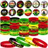 Yunlly 96 Pcs Black History Month Party Favors Set Include 48 Black Silicone Bracelets 48 Freedom Day Badges Bulk Goodie Bag Stuffers for Juneteenth Activities Patriotic Parade Party Decorations view 1