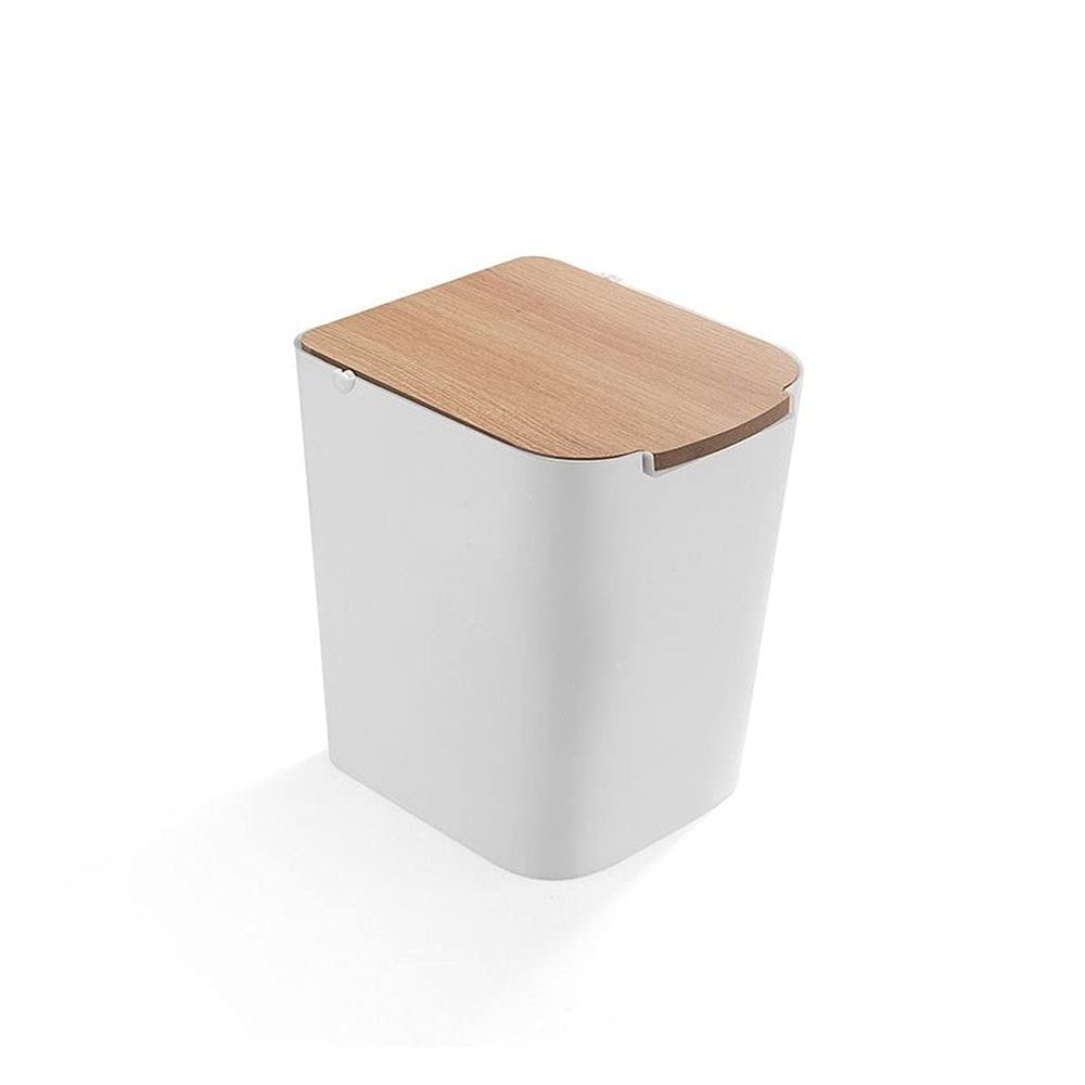 HIHELO Trash Bin Trash Can, Creative Trash Can Household Indoor Trash Can Flip Trash Can Kitchen Bathroom Storage Trash Can Wooden Lid Sky Blue, White Kitchen Trash Can (Color : Sky Blue)