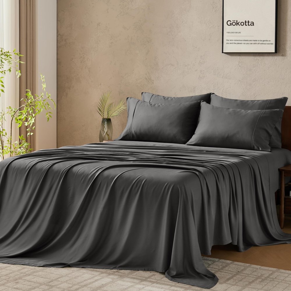 GOKOTTA King Bamboo Rayon Sheets 6 Pieces, Soft Cooling Sheets Stay Put