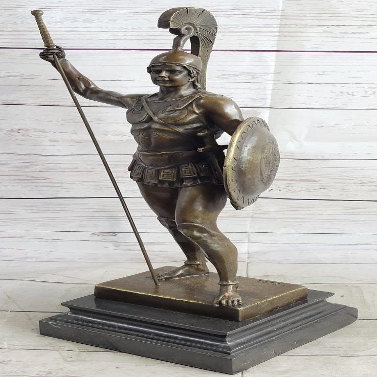 EUROPEAN BRONZE Signed Gotz Pure Bronze Greece Warrior Achilles Nude Male Warrior Deal Artwork Gift Handmade