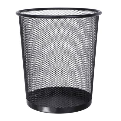 HIHELO Trash Bin Trash Can,Metal Mesh Round Trash Can Without Lid Rubbish,for Kitchen Bedroom Office Paper Basket Organizer Simple Waste Bins Black Silver Kitchen Trash Can (Color : Black-Medium)