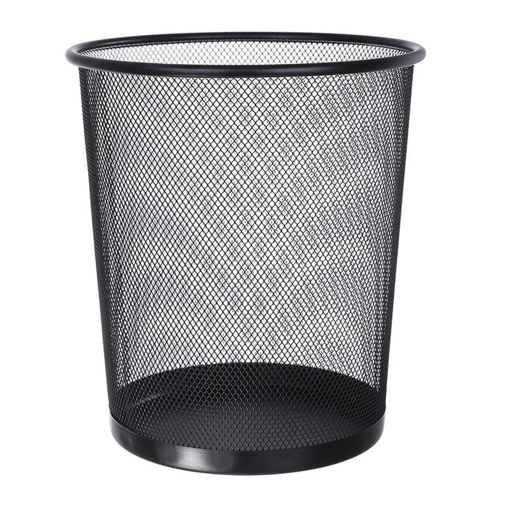 HIHELO Trash Bin Trash Can,Metal Mesh Round Trash Can Without Lid Rubbish,for Kitchen Bedroom Office Paper Basket Organizer Simple Waste Bins Black Silver Kitchen Trash Can (Color : Black-Medium)