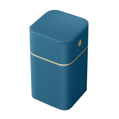 HIHELO Trash Bin Trash Can,Nordic Style Seal Press for Kitchen Bathroom Office Storage Bucket Dustbins Accessories with Lid Garbage Deep Green Deep Blue 15L Kitchen Trash Can (Color : Deep Blue)