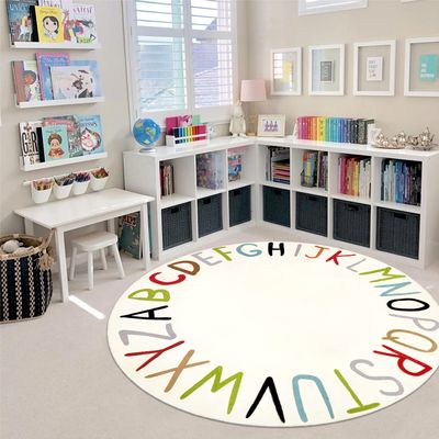 LIVEBOX ABC Round Kids Rug Colorful Play Mat for Playroom, Alphabet Learning Nursery Rug Circle Washable Rug for Children Bedroom, Non-Slip Educational Carpet for Teen (59",Multi Color)