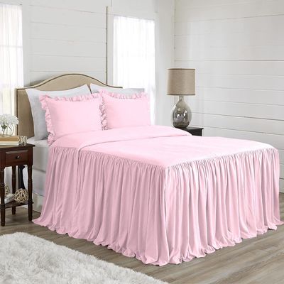 4 Piece Lightweight Super Soft Ruffle Sheet Set, 100% Egyptian Cotton 20" Inch Long Ruffle On Corner of The Flat Sheet, 12 Inch Deep Pocket - King Size, Light Pink