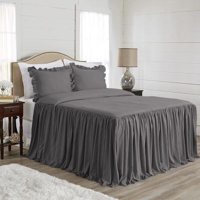 4 PC Long Ruffle Sheet Set, 100% Egyptian Cotton 20" Inch Long Ruffle On Corner of The Flat Sheet, 28 Inch Deep Pocket, King Size, Solid Dark Grey
