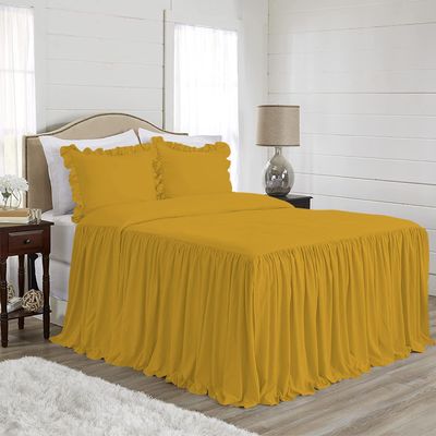 4 Piece Lightweight Super Soft Ruffle Sheet Set, 100% Egyptian Cotton 20" Inch Long Ruffle On Corner of The Flat Sheet, 8 Inch Deep Pocket - Twin Size, Gold