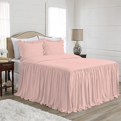 4 PC Long Ruffle Sheet Set, 100% Egyptian Cotton 20" Inch Long Ruffle On Corner of The Flat Sheet, 28 Inch Deep Pocket, King Size, Solid Blush