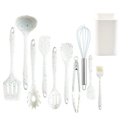 10 Pcs Silicone Cooking Utensil Set, mocrcrel 10pcs Silicone Cooking Kitchen Utensils Set, Silicone Cookware (White)
