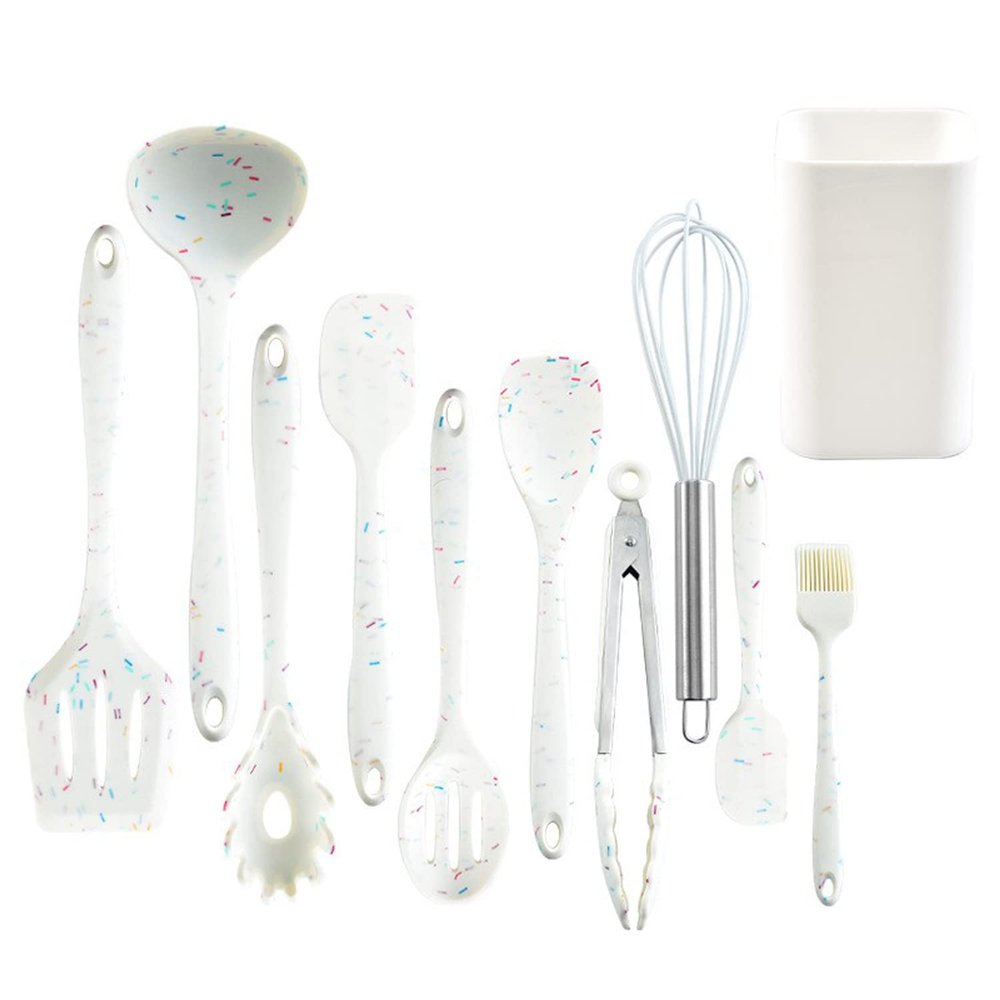10 Pcs Silicone Cooking Utensil Set, mocrcrel 10pcs Silicone Cooking Kitchen Utensils Set, Silicone Cookware (White)