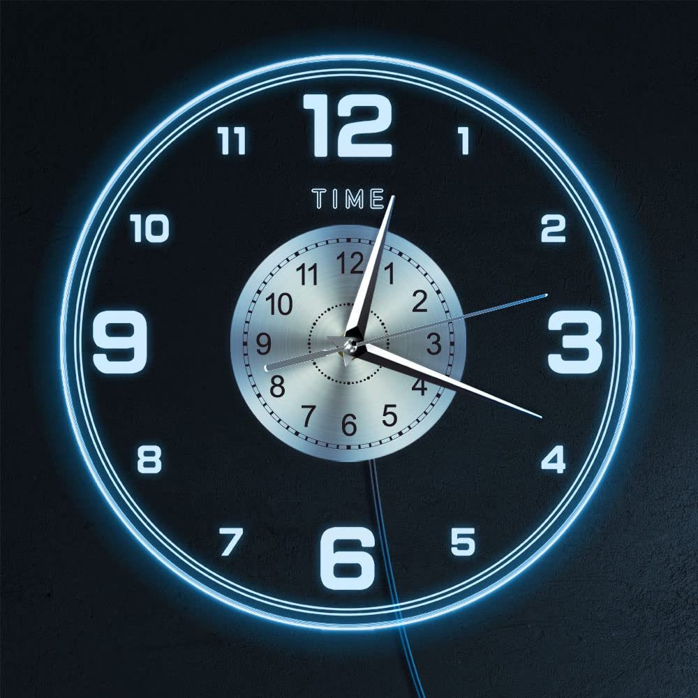 Timethink 12'' Glow in The Dark Wall Clock with 7 Luminous Modes, Minimalist LED Night Light Luminous Wall Clock, Easy to Read Silent Non Ticking Simple Decorative Clock for Living Room Bedroom