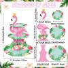 3 Tier Pink Flamingo Cupcake Stand Hawaiian Theme Cupcake Holder Luau Aloha Cake Holder Decorations Tropical Cupcake Dessert for Summer Pool Beach Birthday Party Supplies view 2