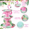 3 Tier Pink Flamingo Cupcake Stand Hawaiian Theme Cupcake Holder Luau Aloha Cake Holder Decorations Tropical Cupcake Dessert for Summer Pool Beach Birthday Party Supplies view 3