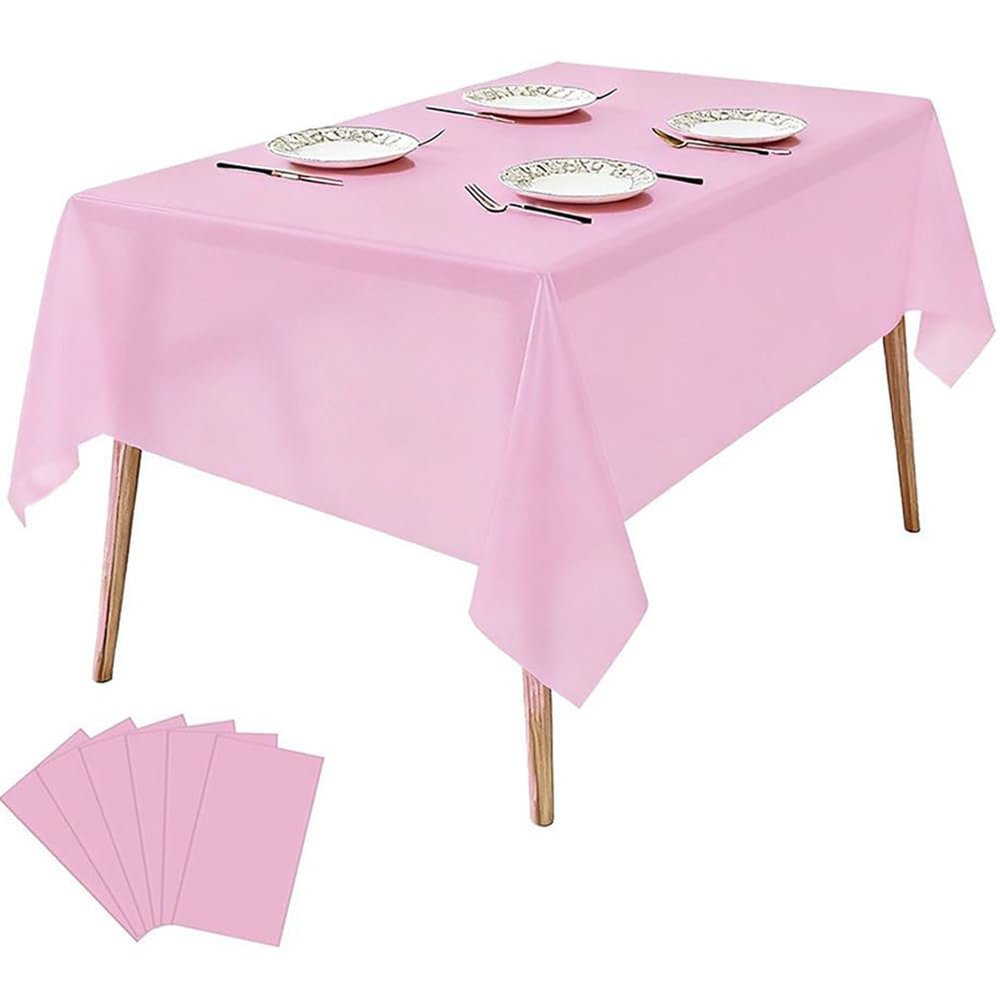 6 Pack Plastic Tablecloths Disposable Plastic Table Covers Table Cloths BBQ Picnic Birthday Wedding Parties Waterproof Oil-Proof Tablecloth Light Weight Light Pink TableCover 54 x 108 in