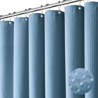 Dynamene Extra Long Shower Curtain - 96 Inch Long Waffle Weave Weighted Thick Cloth Bathroom Shower Curtain, Neutral Heavy Duty Hotel Bath Curtain Set with 12 Plastic Hooks,72x96, Moonlight Blue
