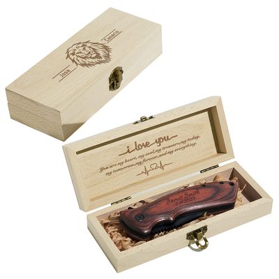 Personalized Custom Engraved Pocket Folding Knife for Boyfriend Husband Dad Son - Christmas Valentines Birthday Anniversary Fathers Day Graduation Gift - Men Unique Fishing Hunting Knife with Wood Box