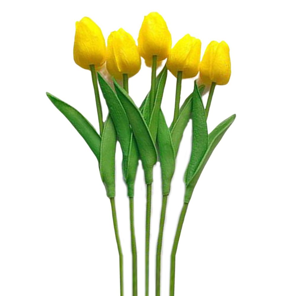 Altsuceser 5 Pcs Artificial Tulip Flowers, Real Touch PU Tulip Stems Faux Flowers Bouquet for Arrangement Wedding Party Easter Spring Home Dining Room Office Decoration Yellow
