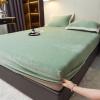 FCLDESHOP Bedding Fitted Sheet,Thicken Keep Warm Flannel Bedding Sheets, Solid Color Non-Slip Deep Pocket Mattress Protector Bed Cover,Green,180 * 200cm view 1