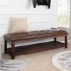 NITYASUNDARA Faux Leather Bench,Button Tufted Shoe Bench Entryway Bench Decorative Bench for Living Room Vanity Bench Dining Bench for Adult Patio,60" Storage Bench(Brown+Wooden Base) view 1