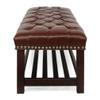 NITYASUNDARA Faux Leather Bench,Button Tufted Shoe Bench Entryway Bench Decorative Bench for Living Room Vanity Bench Dining Bench for Adult Patio,60" Storage Bench(Brown+Wooden Base) view 4
