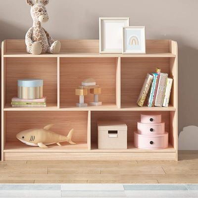 CraftThink Home Kids Storage, Kids Dollhouse Bookshelf and Toy Organizer Solid Wood Floor Standing Bookcase for Nursery Playing Room Homeschool, Natural Wood Color- 31" L x 12" W x 30" H