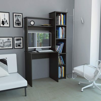 Bellemave Computer Desk with Hutch and Bookshelf, Home Office Desks with 6 Storage Shelves, Writing Study Desk Table, Modern Compact Workstation, Bookshelf Desk, Black