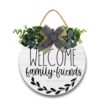 JIBEVEYYI Vintage Style Sign Saying, Welcome Wreath for Front Door Porch Farmhouse Decor Clearance Decorative Funny Quote Universal Household Family Signs for Your Home Housewarming Gift