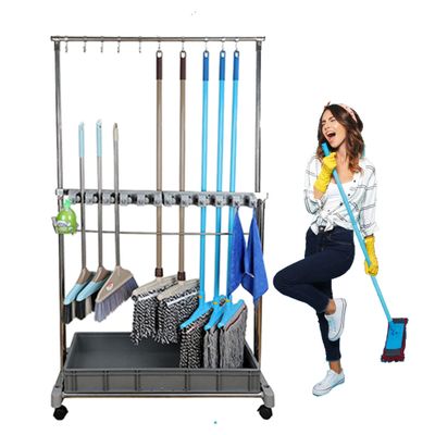 Movable Broom Mop Holder,Utility Floor Standing Cleaning Tool Cart,Housekeeping Supplies,Garden Tool Organizers and Storage, Umbrella Stand,put Wet Mops,Home,Bathroom,Housekeeping,Hotel Must Haves ( C