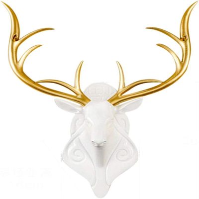 FEHUN Wall Decorated Deer Head Wall Head 3D Wall Decor Retro Living Room Dining Entrance Home Lucky Charm (Color: White) (Color : White)