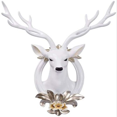 SEVEEZ Figurine Object Animal Head Decor Wall Art Deer Sculpture Pouch Entrance Background Head Wall Making Crafts Sculpture
