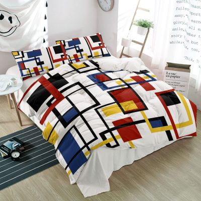 3 Piece Bedding Set,Red Black Yellow Frame White Breathable Duvet Cover Super Soft Pillow Shams,Middle Ages Nordic Style Washable Bed Sets All Seasons for Bedroom Dorm Hotel RV Full