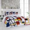 3 Piece Bedding Set,Red Black Yellow Frame White Breathable Duvet Cover Super Soft Pillow Shams,Middle Ages Nordic Style Washable Bed Sets All Seasons for Bedroom Dorm Hotel RV Full view 3