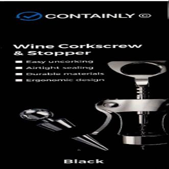 Containly Sophisticated Wine Gift Set: Durable Zinc Alloy Opener with Silicone Grip & Wine Stopper - Chic Black Protective Box - Perfect for Housewarming, Birthdays & Special Occasions