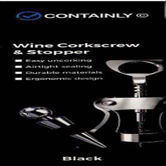 Containly Sophisticated Wine Gift Set: Durable Zinc Alloy Opener with Silicone Grip & Wine Stopper - Chic Black Protective Box - Perfect for Housewarming, Birthdays & Special Occasions