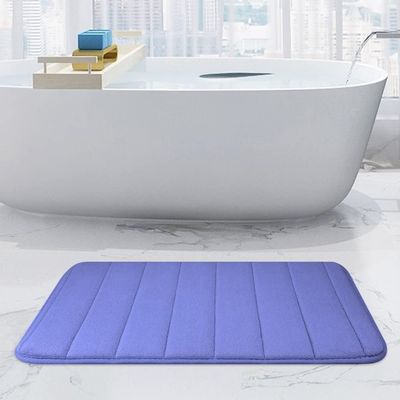 Ultra Plush Super Soft Shaggy Royal Blue Memory Foam Bathroom Rug With Pretty Coral Velvet Size:17" x 24" | Quick Water Absorbent Warm Cozy Comfortable Under Foot Feel | Luxurious Kitchen Door Mat