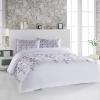 3 Piece Bedding Set,Purple Grey Floral Vines White Breathable Duvet Cover Super Soft Pillow Shams,Spring Flowers Plants Washable Bed Sets All Seasons for Bedroom Dorm Hotel RV Full view 3