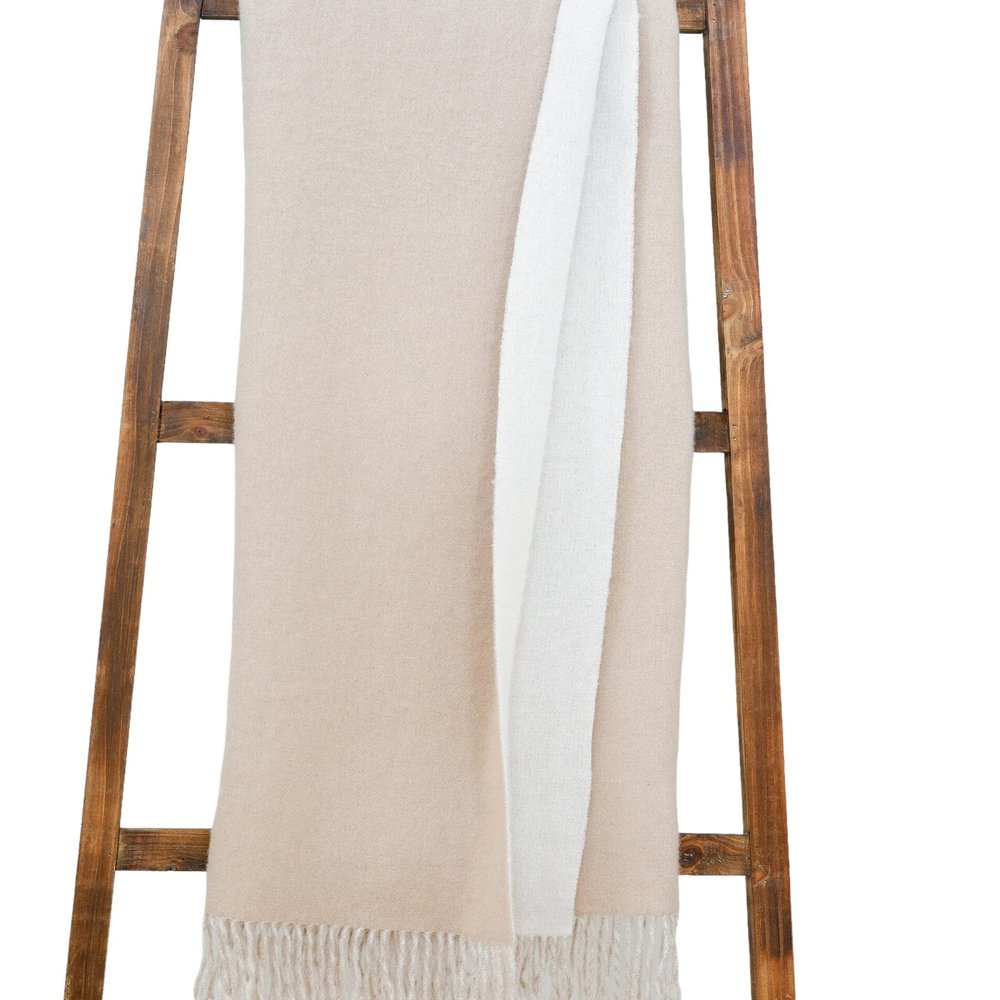 Alashan - Double Face Essential Cashmere Throw Blanket - Luxurious Reversible Gift, White & Bisque